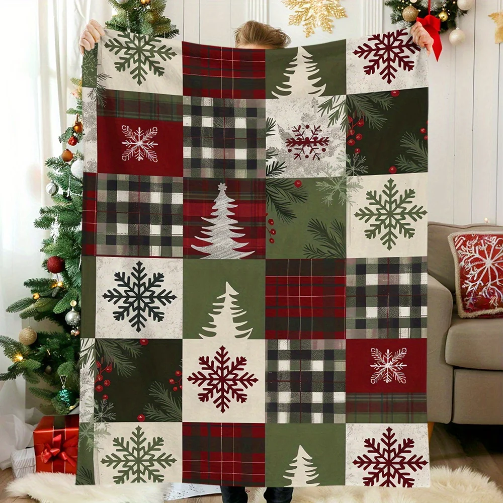 

Cozy Christmas Blanket with Vintage Red Buffalo Check Snowflake Design - Soft Warm Flannel Throw for Naps Travel Home Decor