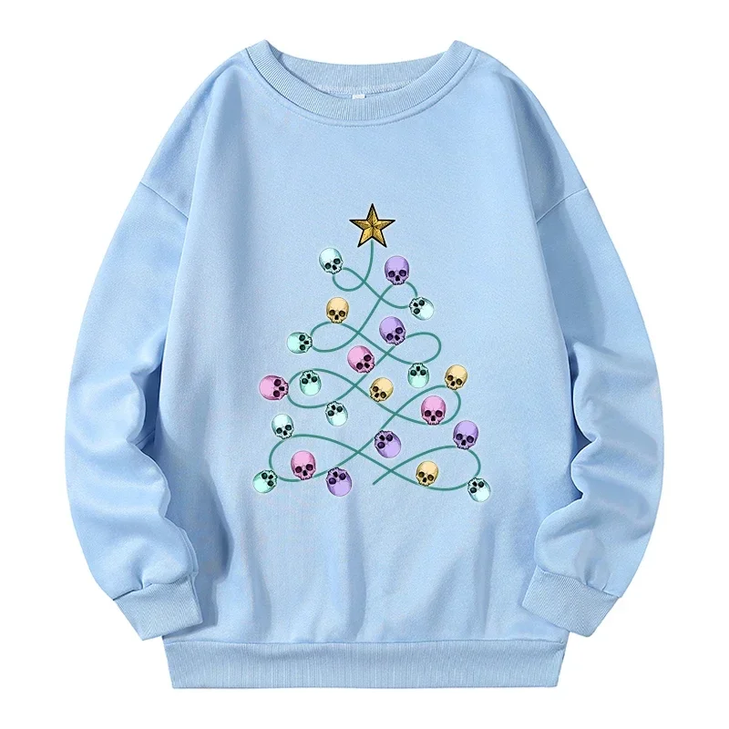 

150kg Plus Size Female Sweatshirts Skull Christmas Tree Sweatshirts with Print Autumn Winter Warm Woman Clothing