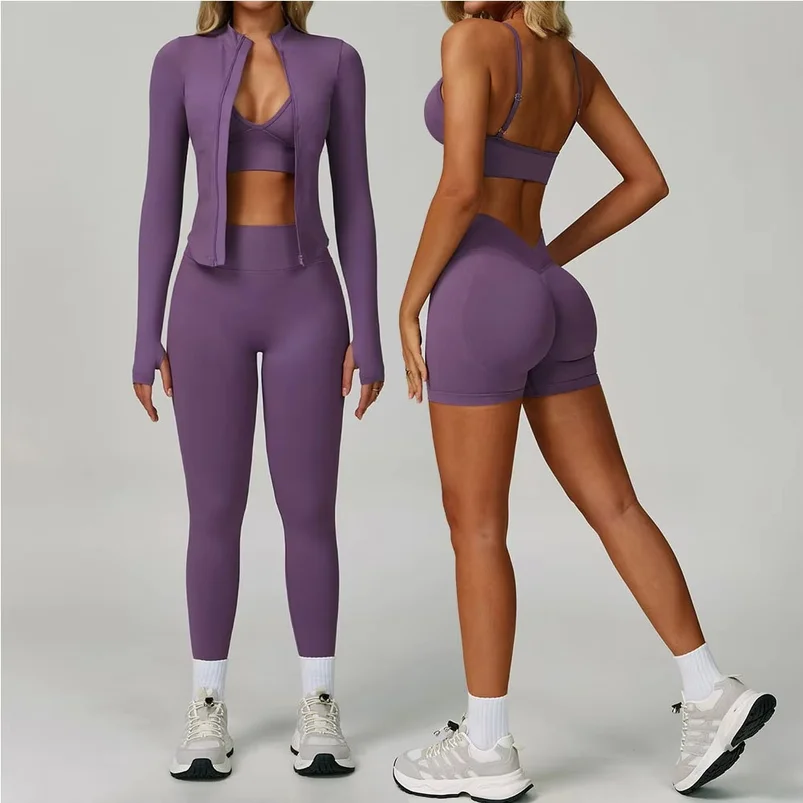 Yoga Set 3PCS Gym Clothes Women Tracksuit Workout Outfits Fitness Set Sportswear High Waist Leggings Sports Bra Athletic Wear