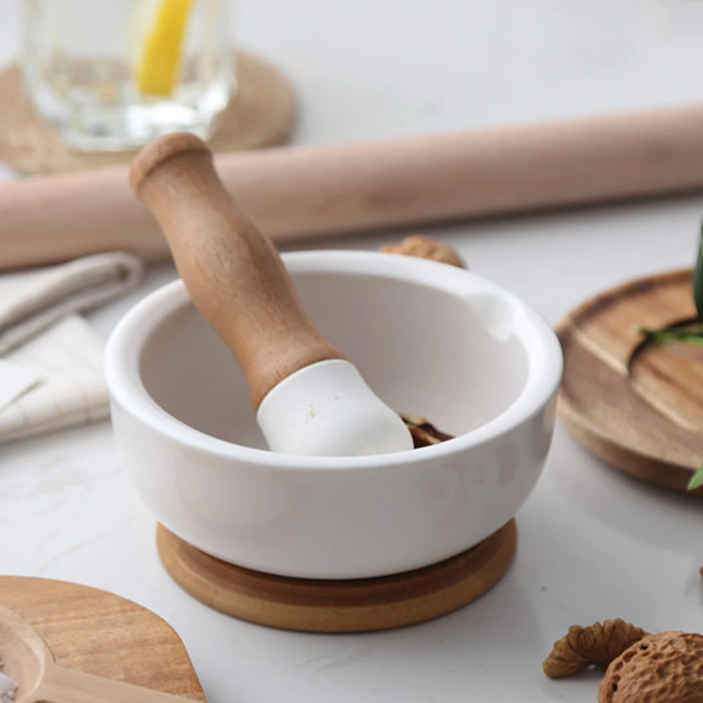 

Ceramic Grinding Bowl Set Food Masher Manual Kitchen Tool For Garlic Ginger Puree Spice Crusher Easy Clean