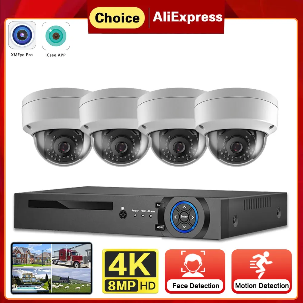 

Комплект видеонаблюдения 8MP H.265+ 4CH 4K Ultra HD с 4-канальным видеорегистратором и 8-канальной системой камер, уличные купольные камеры IP66, водонепроницаемые, P2P, для домашней безопасности