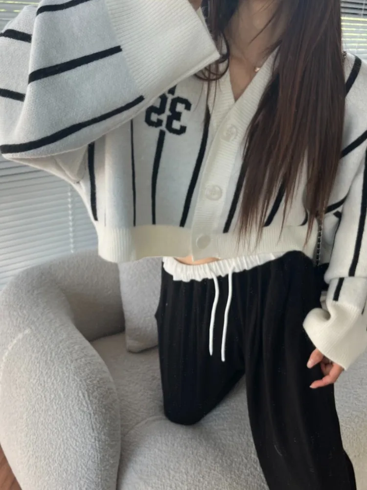 الأمريكية الرجعية المطبوعة تريكو Jaet المرأة ort سترة مخططة ربيع الخريف جديد Sle تنوعا عارضة مريحة #4