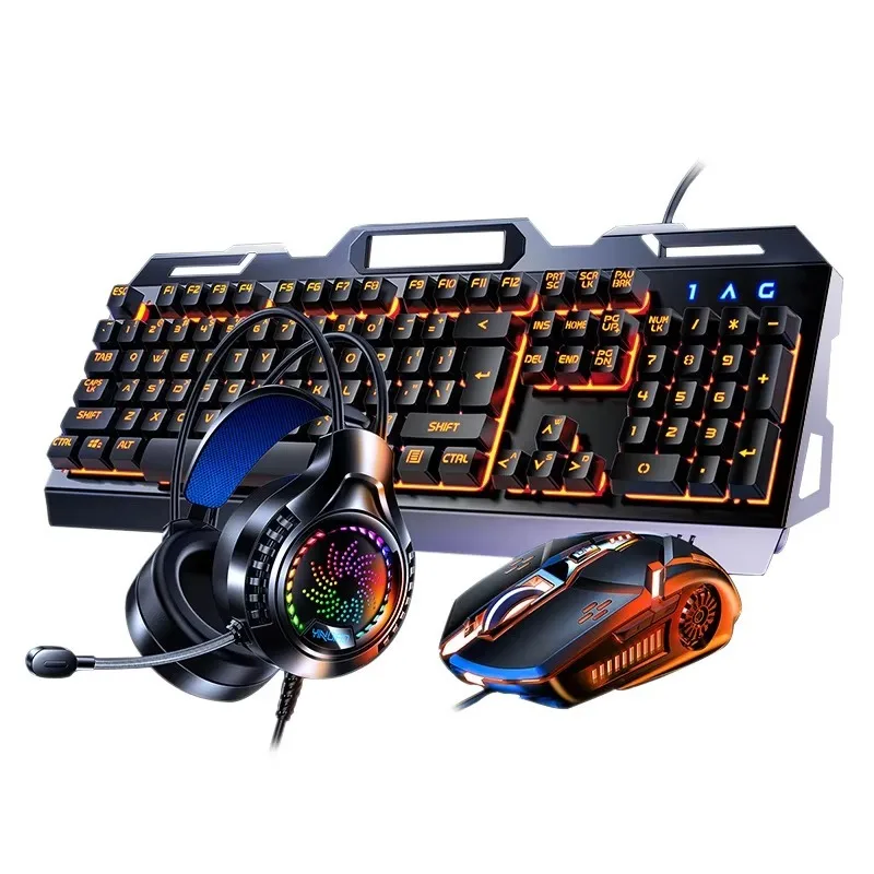 New Mechanical RGB Back Light Keyboard Mouse Headset Combination Wired Desktop 104-Button Gaming Combo