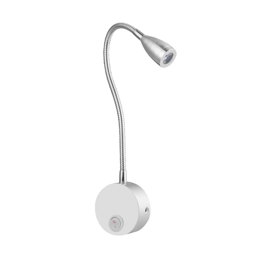 

LED Bedside Reading Light Brushed Silver Warm White 3W Flexible Gooseneck Wall Lamp Night Light for Bedroom Modern Home Wall