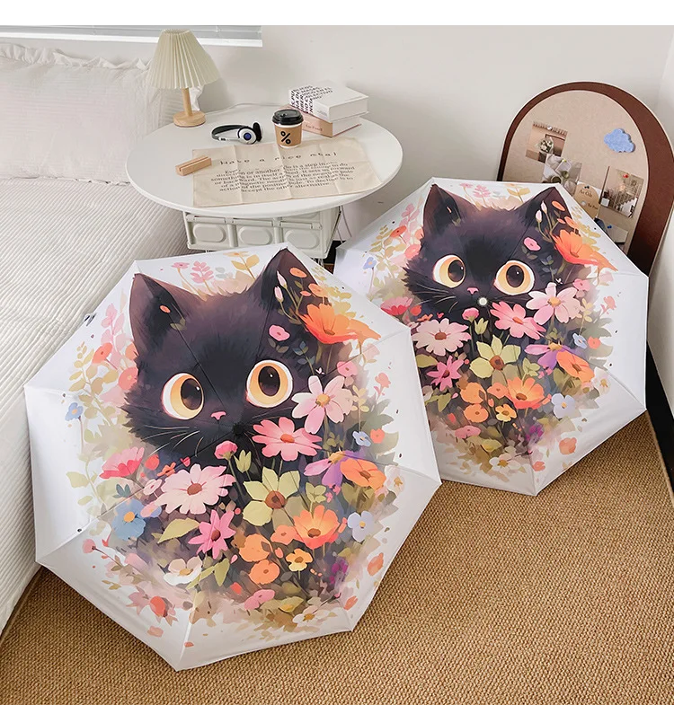 Flower Cat Umbrella Cartoon Full Automatic Smart Sun Umbrella For Women Strong Paraguas Mujer