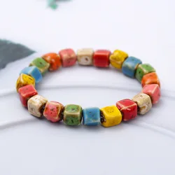 Vintage Ethnic Style Rainbow Glazed Ceramic Bracelet Women's Ceramic Jewelry Heart Bone Bracelet Gift