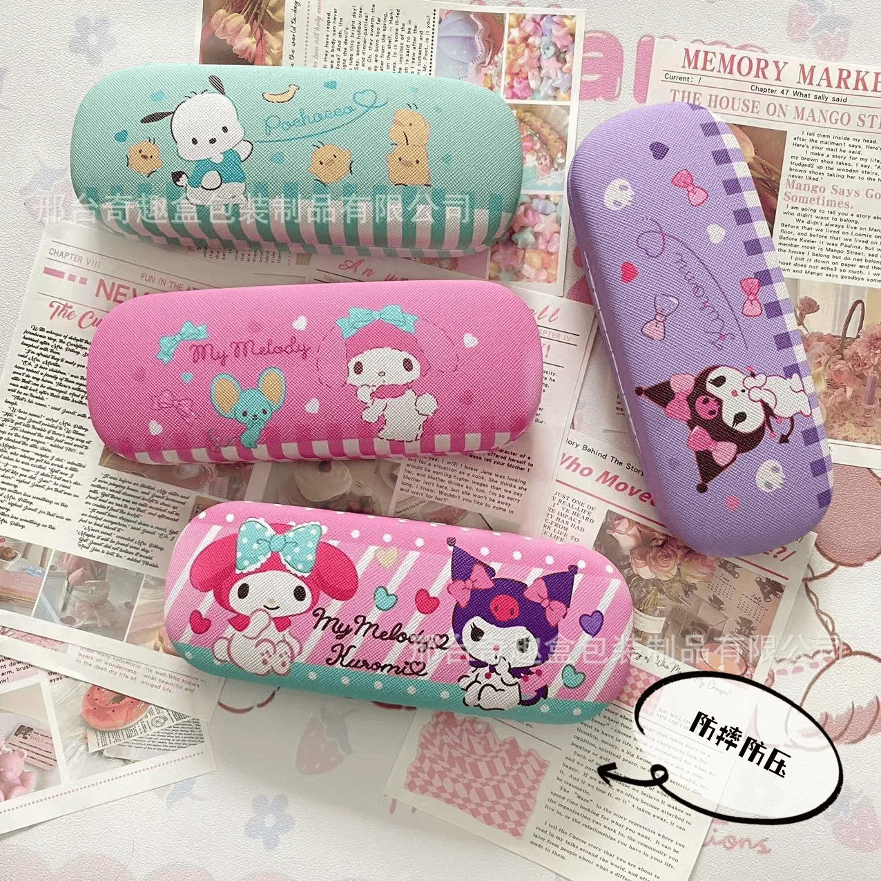 Kawaii Sanrio Hello Kitty Cinnamoroll Kuromi Glasses Case Myopia Glasses Storage Box Anime Cute Creative Travel Portable Girls