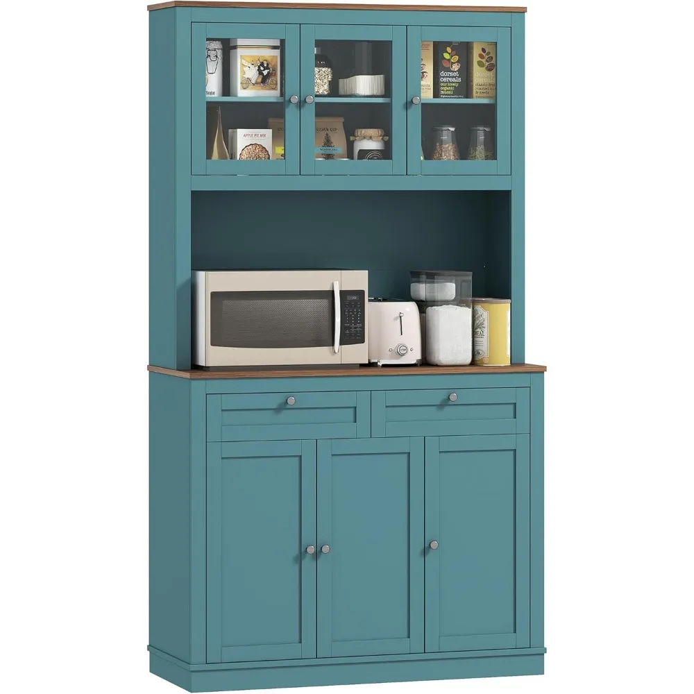 

71" Kitchen Pantry Cabinet, Freestanding Kitchen Hutch with Microwave Stand, 2 Drawers and Adjustable Shelves, Bar Cabinet with