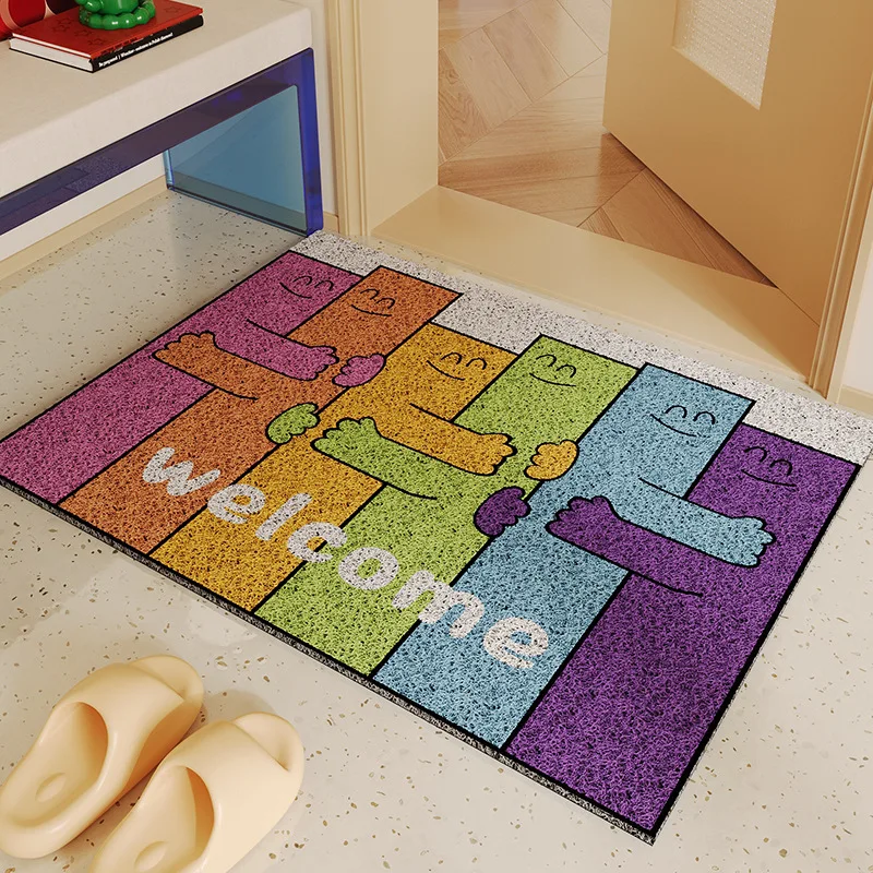 MELLON Cartoon Colorful Doormat Dirt Resistant PVC Silk Ring Door Mat Living Room Bedroom Entryway Anti-slip Easy Clean Mat