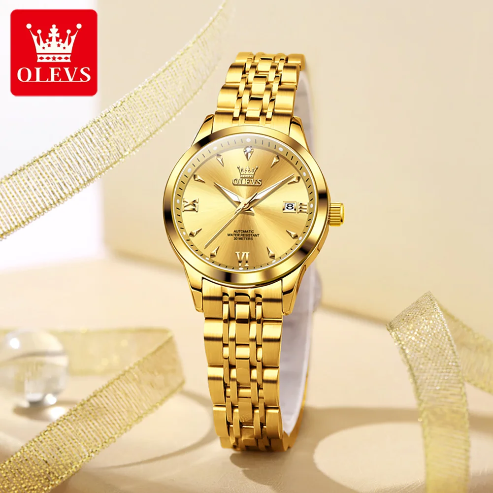 OLEVS 9956 Mechanical Watch for Women Waterproof Dual Calendar Ladies Watch Luxury Elegant Automatic Woman Wrist Clock 2025 New