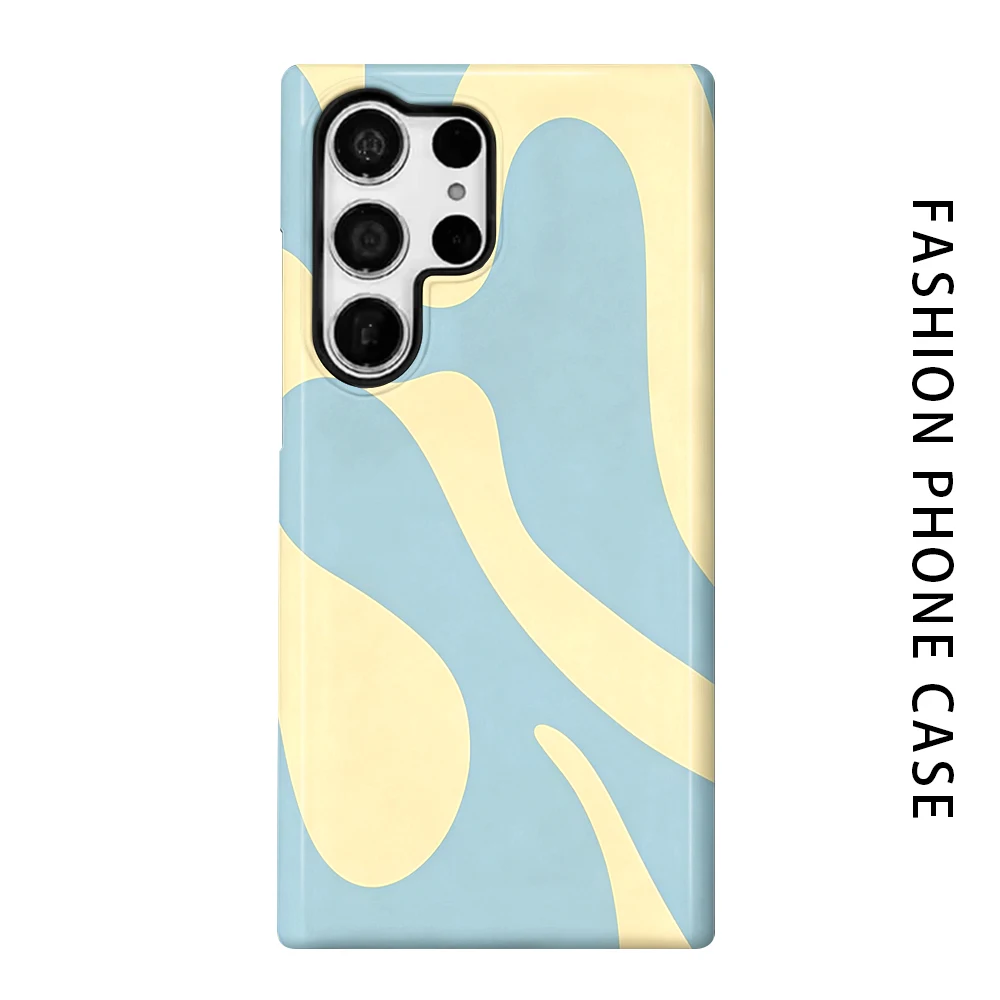 Blue Yellow Waves Phone Case for For Samsung Galaxy S26 S25 S24 S23 S20 FE A56 A36 Ultra Glossy HD Hard Cover Film Shell