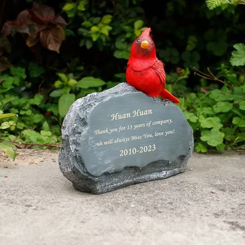 Gray Resin Pattern Handmade Hand-painted Cardinal Custom Commemorative Plaque Engraved Realistic Bird Memorial Pet Item Suitable