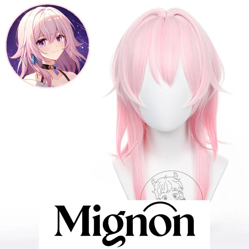 

Honkai: Star Rail March 7th Cosplay Wig Simulated Scalp Pink Gradient Short Hair Halloween Gift