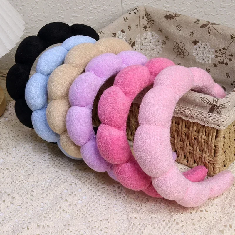 

Fashion Microfiber Washing Wristbands Scrunchies Puffy Headband Spa Bubble Headband for Washing Face Makeup Shower Skincare