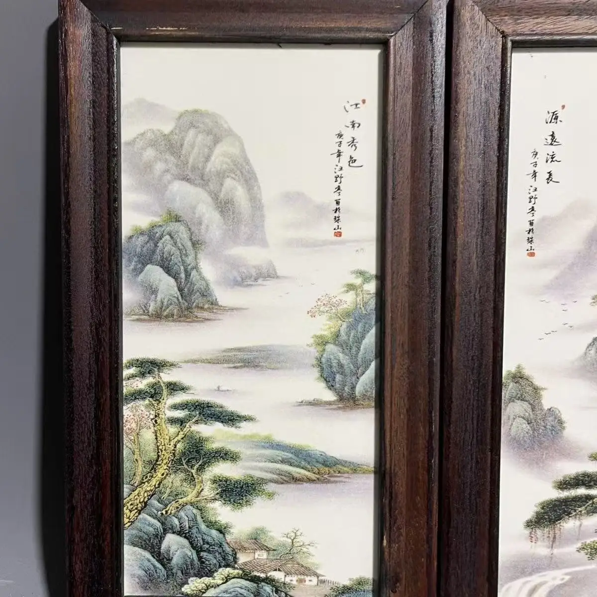 Antique porcelain brand painting, Chinese landscape and rural scenery, 4 pieces/pack, Hand-painted crafts, #04