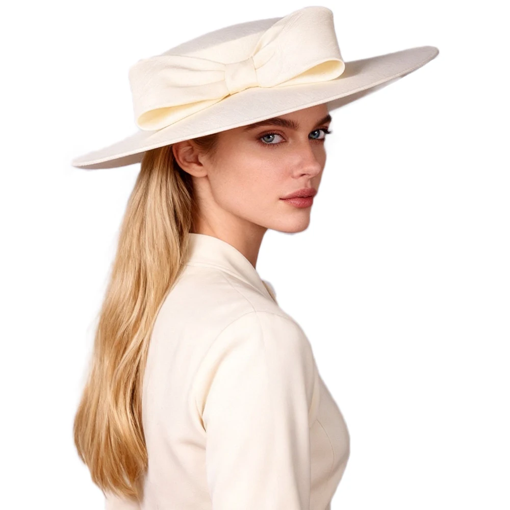 FS Summer Wide Brim Kentucky Derby Hat For Women Tea Party Fascinators Hats Red Khaki Wedding Cap With Bowknot Sombreros Mujer