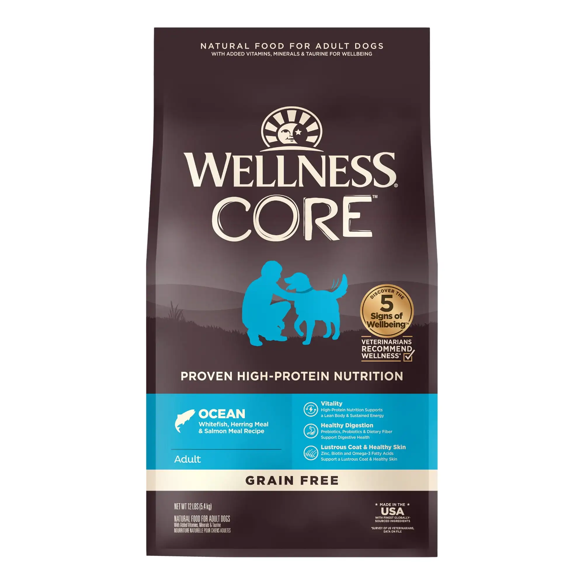 

Wellness Core Natural Grain Free Dry Dog Food, Ocean Whitefish, Herring & Salmon, 12-Pound Bag