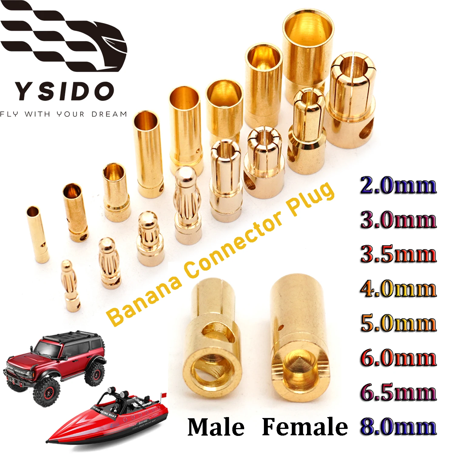 

1/5/10 пар RC пулевидный разъем 2,0 мм/3,0 мм/3,5 мм/4,0 мм/5,0 мм/6,0 мм/6,5 мм/8,0 мм разъем типа «банан» для радиоуправляемого вертолета, грузовика, автомобиля