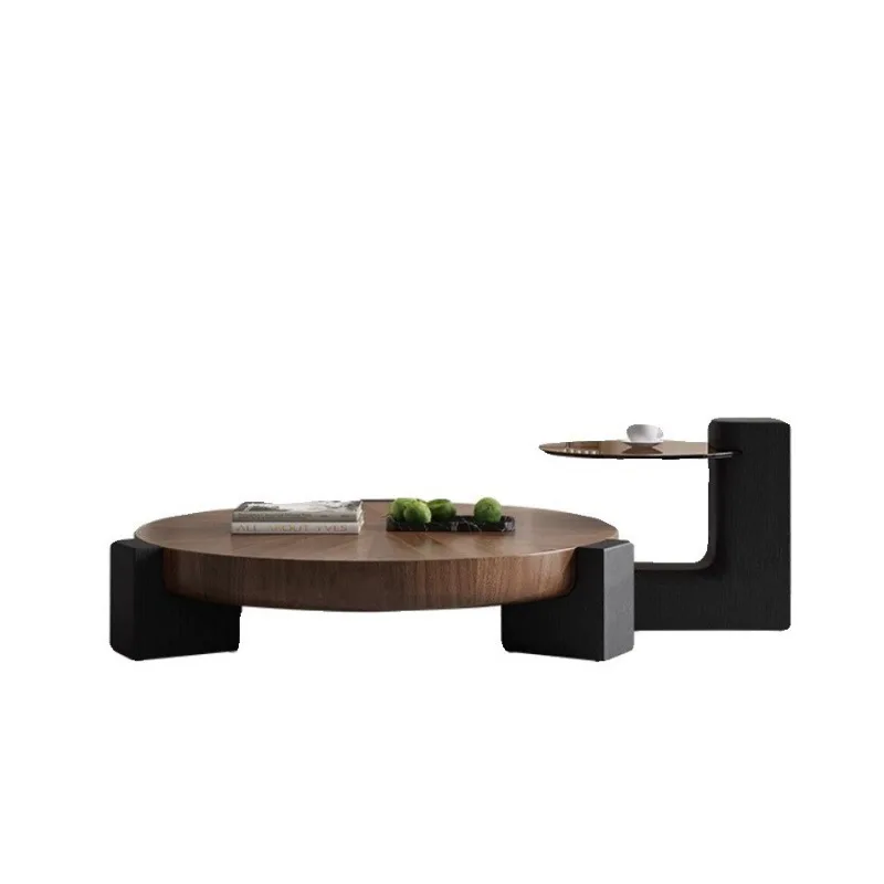 Living room minimalist solid wood pattern coffee table combination round small apartment tea table