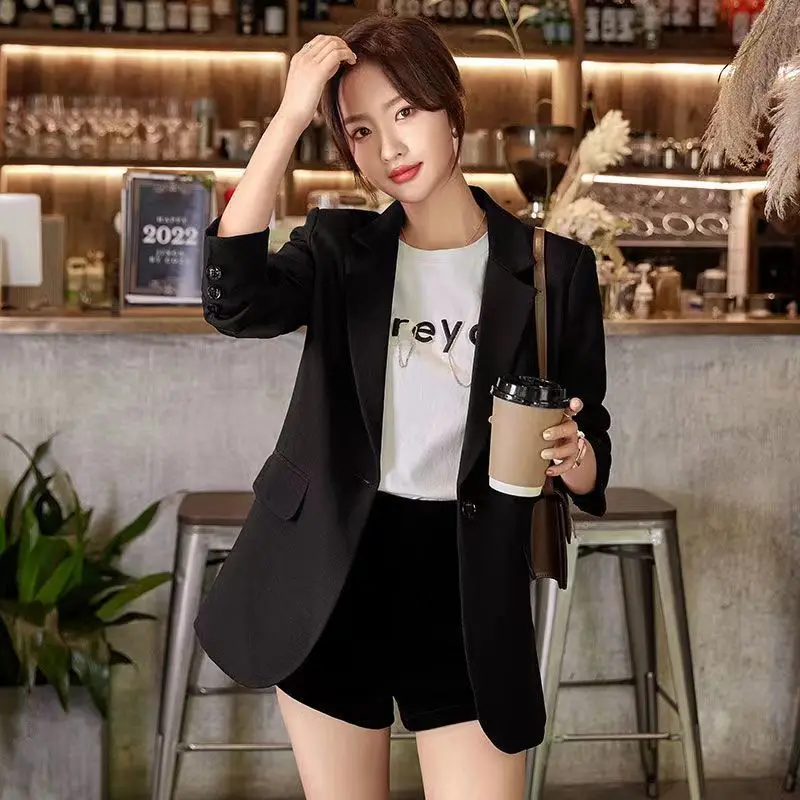 Blazer mulher oferta 2025 com decote em v de malha curto topo moda único botão manga longa blusas elegantes senhoras escritório diariamente