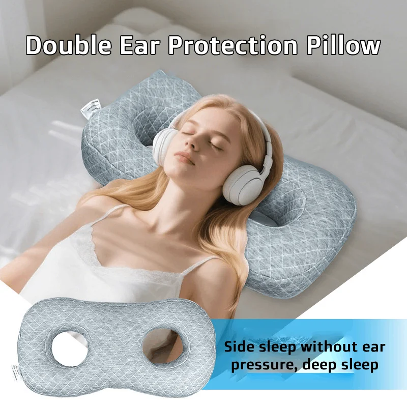 

Double Ear Protection Pillow Ergonomic Cotton Filling Ear Piercing Pillow Breathable Side Sleep 8-Shape Pillow Core for Sleep
