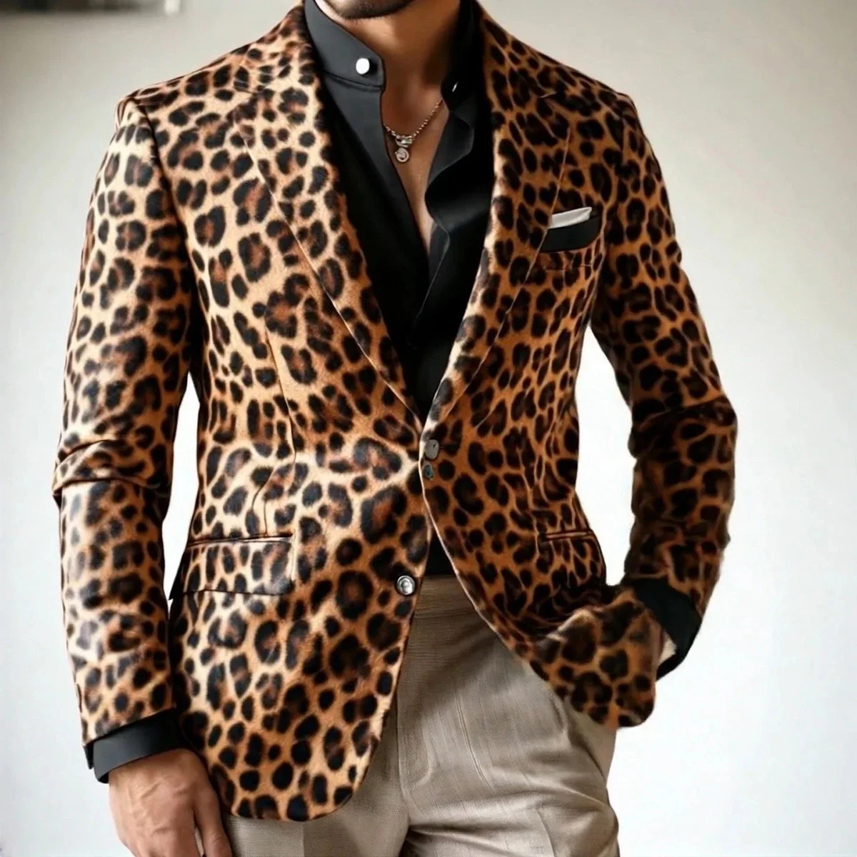 Men Leopard Print Blazer Single Button Peak Lapel Slim Fit Fashion Tuxedo Jacket Wedding Party Nightclub Prom Stage Customized