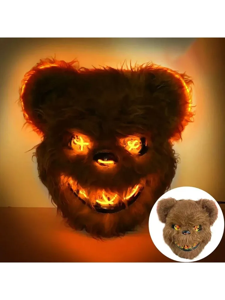 Hot deal: LED Plush Light Up Glowing Mask Animal Macabre Horror Full Face for Halloween Festival Masquerade Costume Accessory Adult Unisex