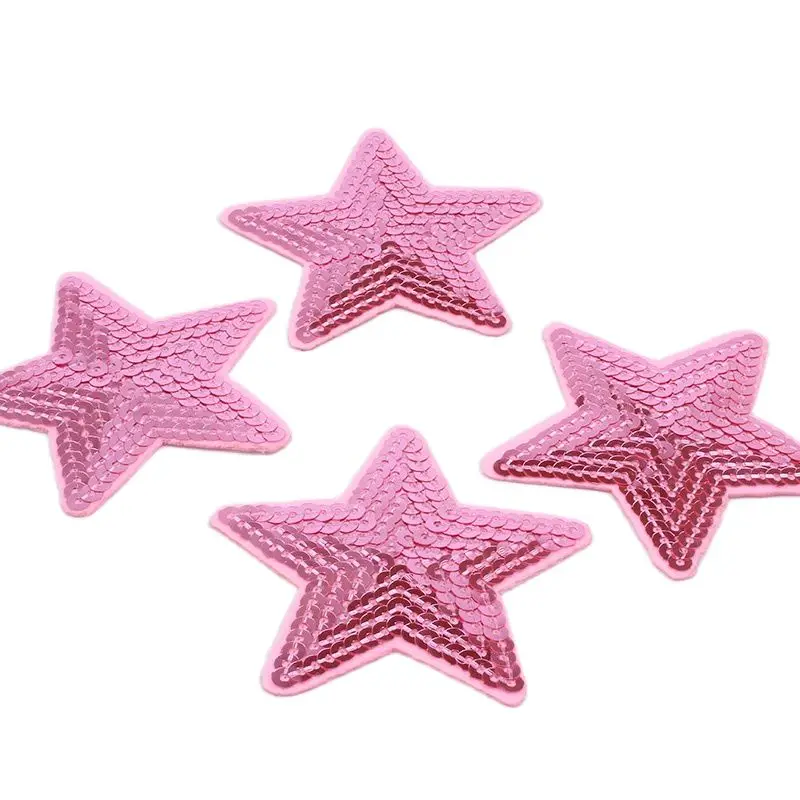 10pcs/lot Sequined Pink Star Patch For Girl Dress Hats T Shirt Bags DIY Iron On Sew On Stickers Cartoon Patches Appliques