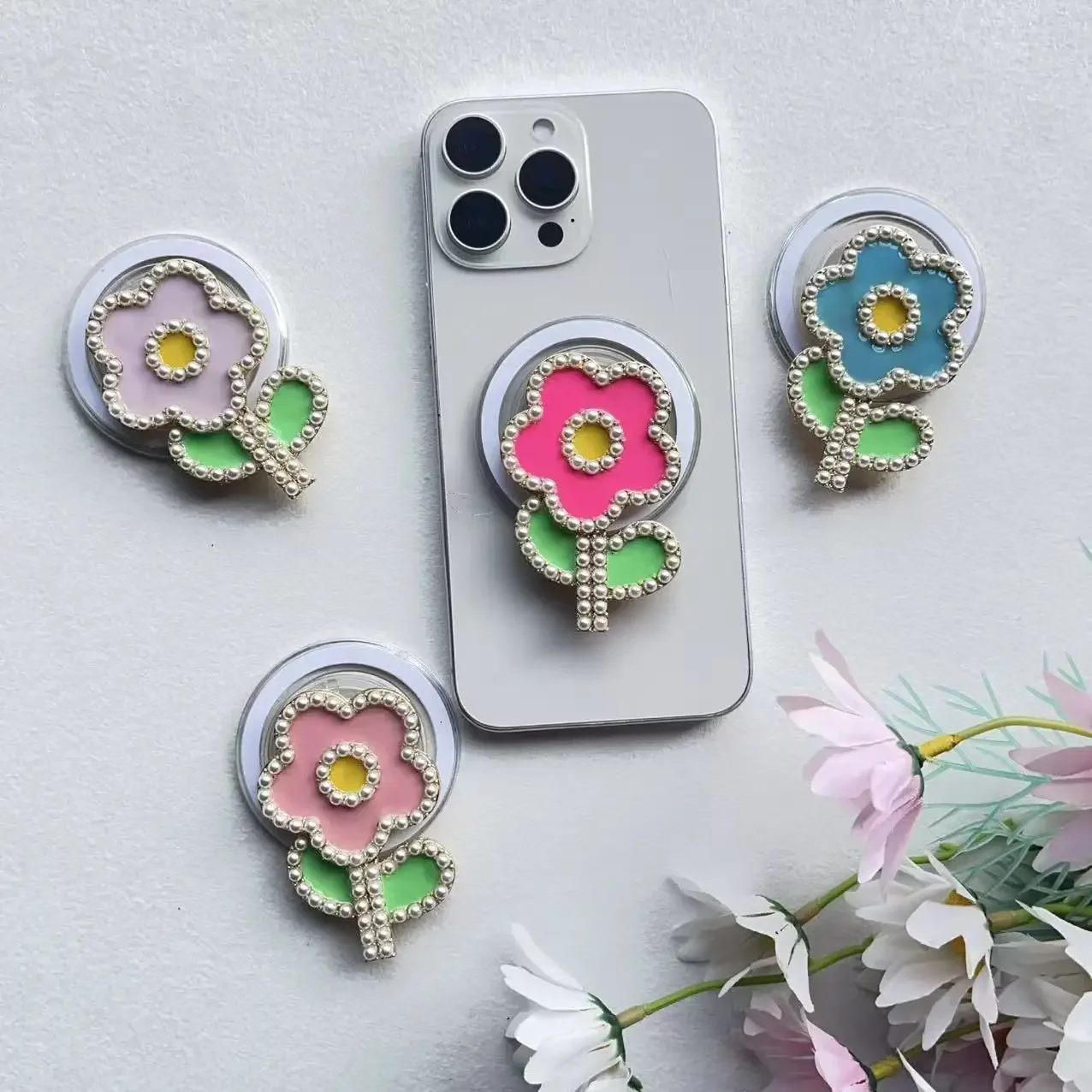 

Летний магнитный держатель с цветочным принтом BOHO Sunflower Универсальный Smart Tok для iPhone Samsung Ленивый кронштейн Складной Griptok для Magsafe