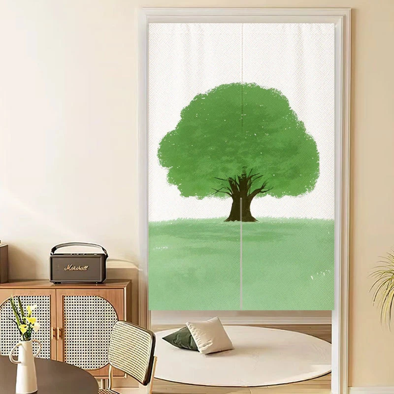 VIKAMA Minimalist Green Tree Noren Door Curtain Grassland Watercolor Print Polyester Partition Curtain For Entryway Home Decor