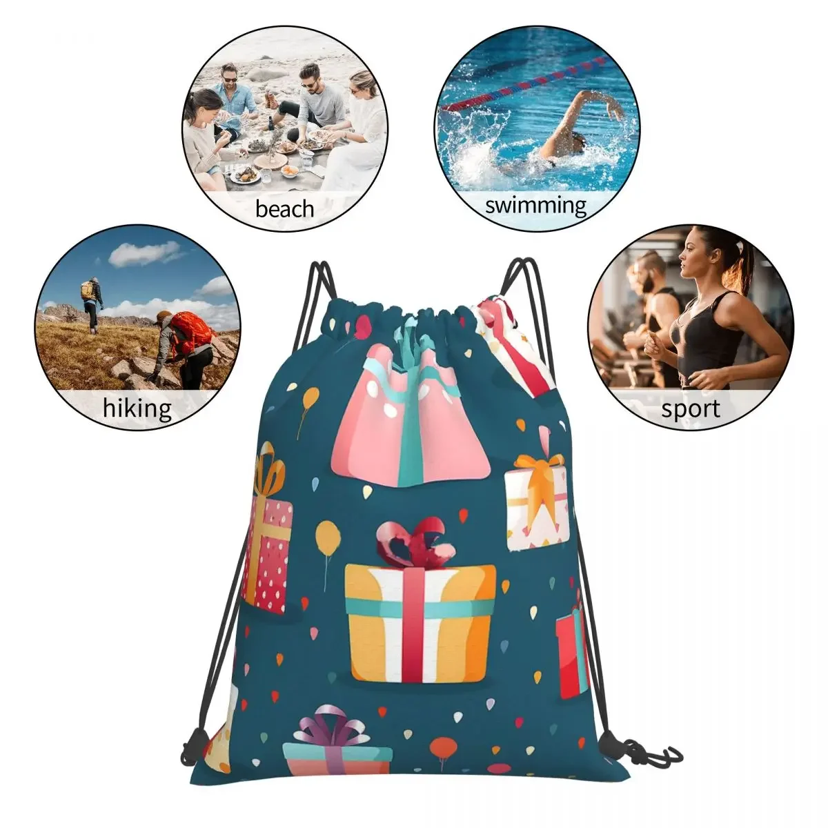 Mochilas con patrón de celebración de fiesta de feliz cumpleaños, bolsas con cordón portátiles, paquete de cordón, bolsa de artículos diversos, bolsa de libros