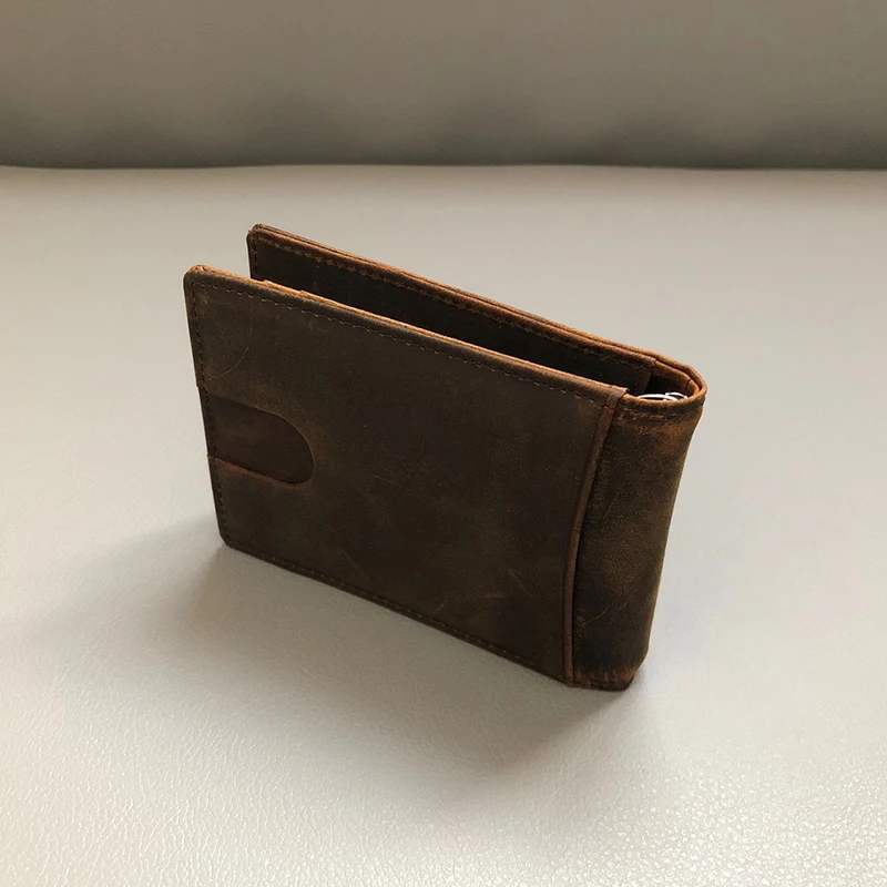 

Minimalist Men's Wallet RFID Double Fold Front Pocket Portable ID Card Holder Money Clip Original Leather Thin Slim Bag Homemade