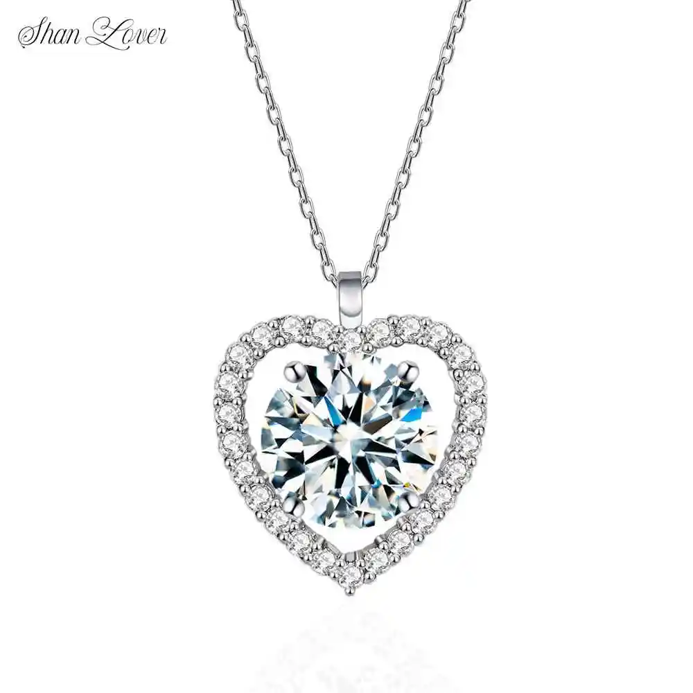 

ShanLover Brand Moissanite Diamond Necklace for Women S925 Sterling Silver Heart Shaped Pendant Fashionable Jewelry Accessory