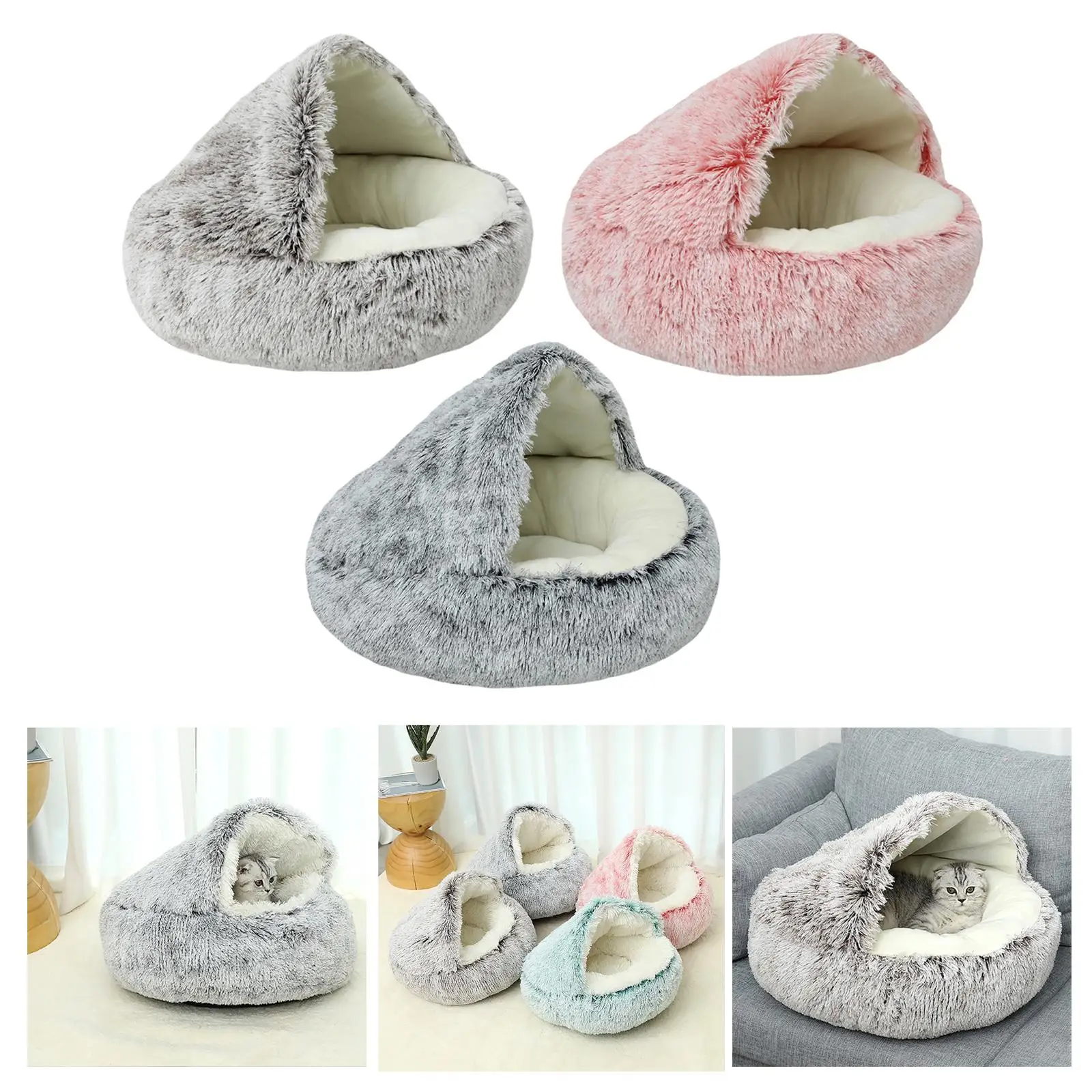 Cute Cat Bed Warm Anti Slip Semi Enclosed Cat House Tent for Puppy Accessories Hamster Kitten