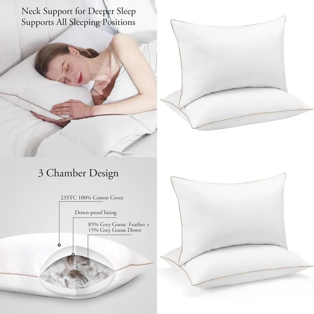 

Set of 2 Goose Down Pillows - 20x26 Luxury Hotel Quality for Comfortable Sleep