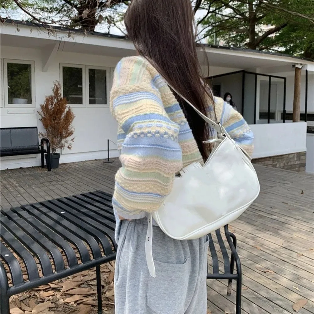 

Female Long Sleeve Stripe Crochet Sweaters Loose Korean Cardigans Women Y2K Ladies Top Autumn Spring Slim Crop Knit Coats Female