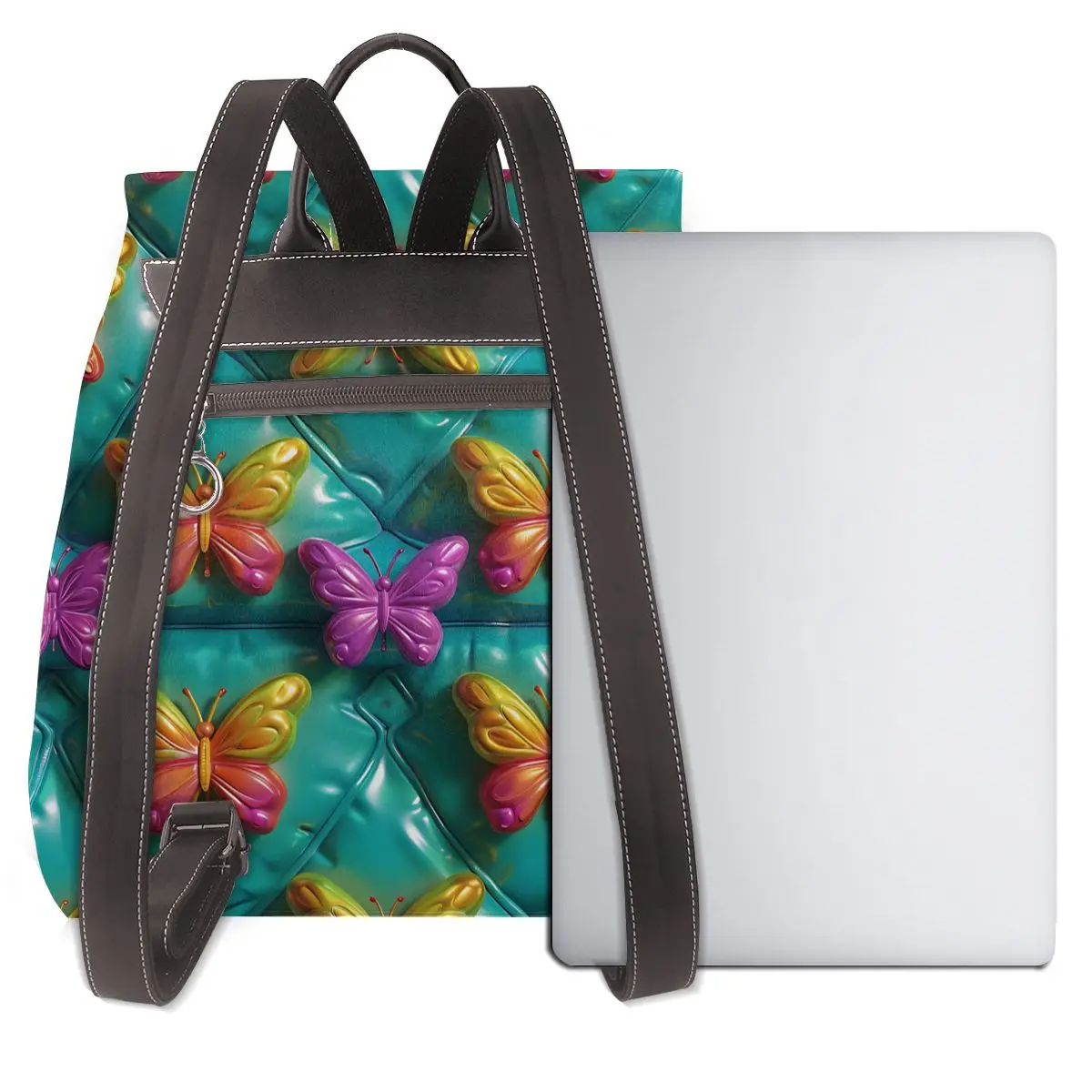 청록색 3D 패턴의 반짝이는 나비 새로운 여성용 배낭 디자이너 고품질 가죽 심플한 패션 대용량 배낭