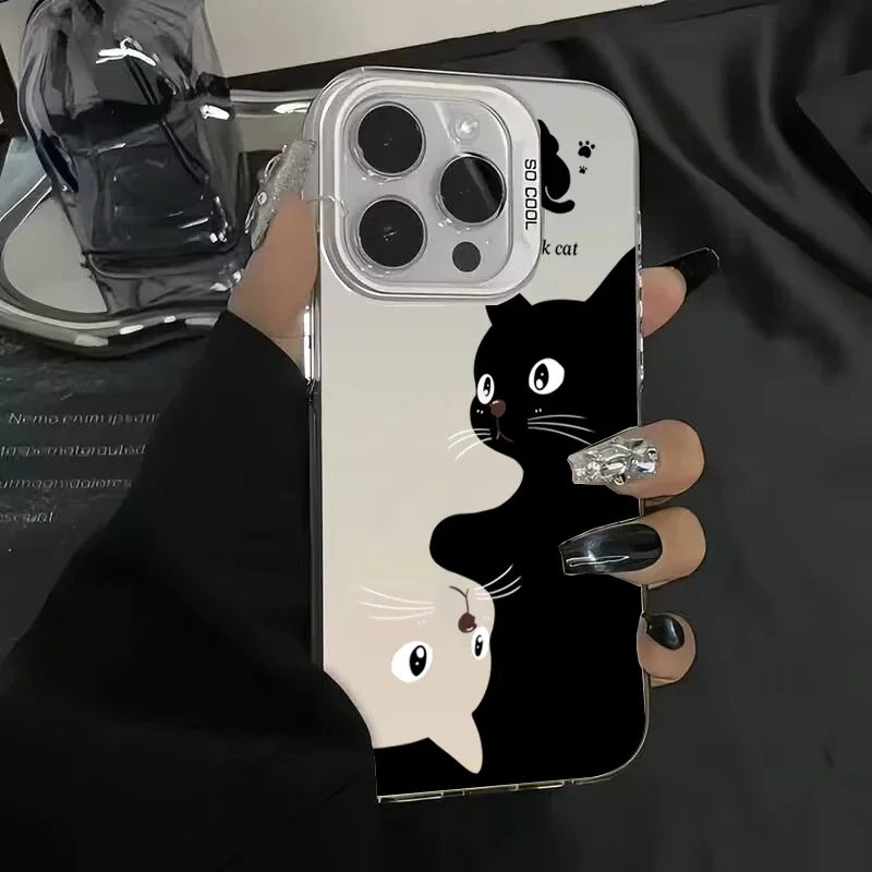 Niedliche Cartoon-Schwarzkatzen-Handyhülle für iPhone 18 17 16 15 Pro Max Hüllen für iPhone 14 13 12 11 Pro Max Plus Air Stoßfeste Abdeckung