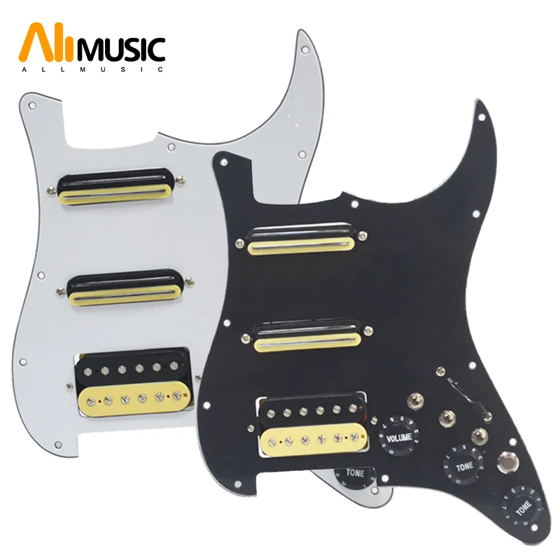 ST Electric Guitar Double Coil Pickup SSH Guitar Pickguard with Silence Switch/3.5 jackLoaded Prewired Black White