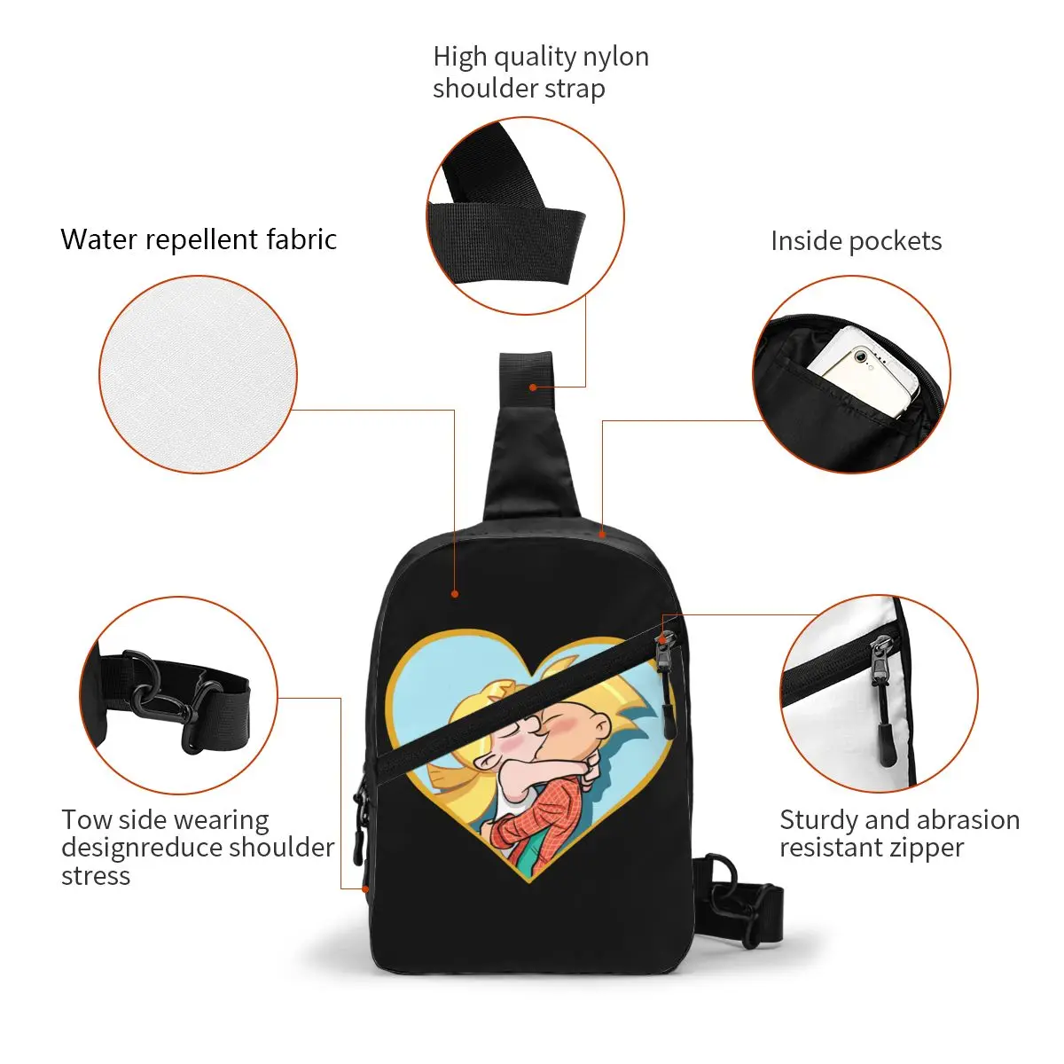 Customized Helga Pataki Sling Bag Men Cool Hey Arnold Anime Animation Shoulder Chest Crossbody Backpack Cycling Camping Daypack