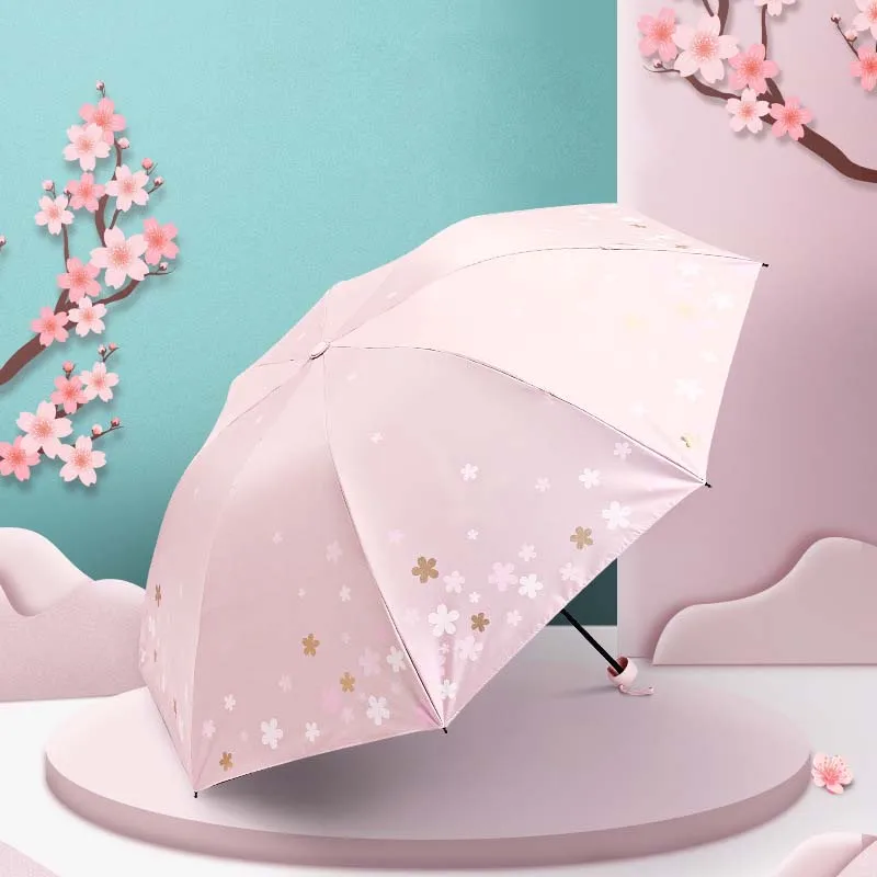 Vinyl Three-folding Umbrella Girls Sunscreen Anti-UV Waterproof Portable Travel Dual Use Umbrella Light Rain Gear