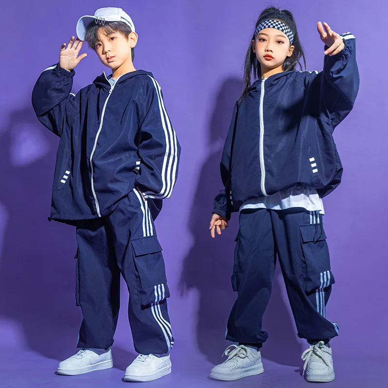 Junge Hip Hop Kostüm Street Dance Blau Pullover Hosen Mädchen Jazz Dance Kleidung Hip Hop Performance Anzug Rave Wear