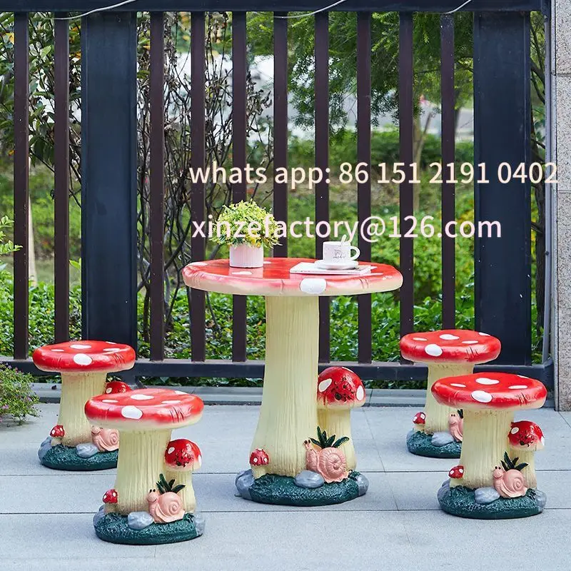 

Customizable Outdoor Resin Table and Chair Cartoon Mushroom Large Ornament Home Creativity Outdoor Table and Chair Garden