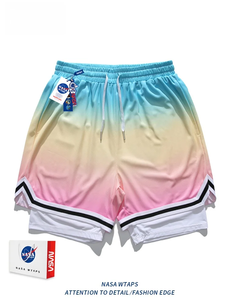 

Ice Silk adient Color Men's orts Summer New Loose American Trend Casual Sports Baskeall Five-Quarter Pants Youth Active