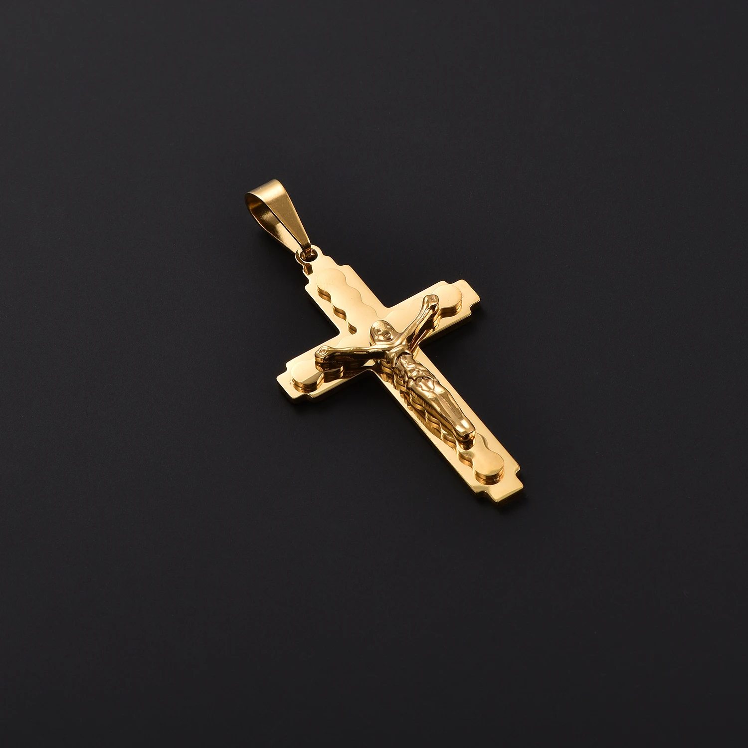 Jesus Kreuz Kruzifix Anhänger Edelstahl Goldfarben Christliche Anhänger Religiöser Schmuck Zubehör Jubiläumsgeschenk – Detail 5