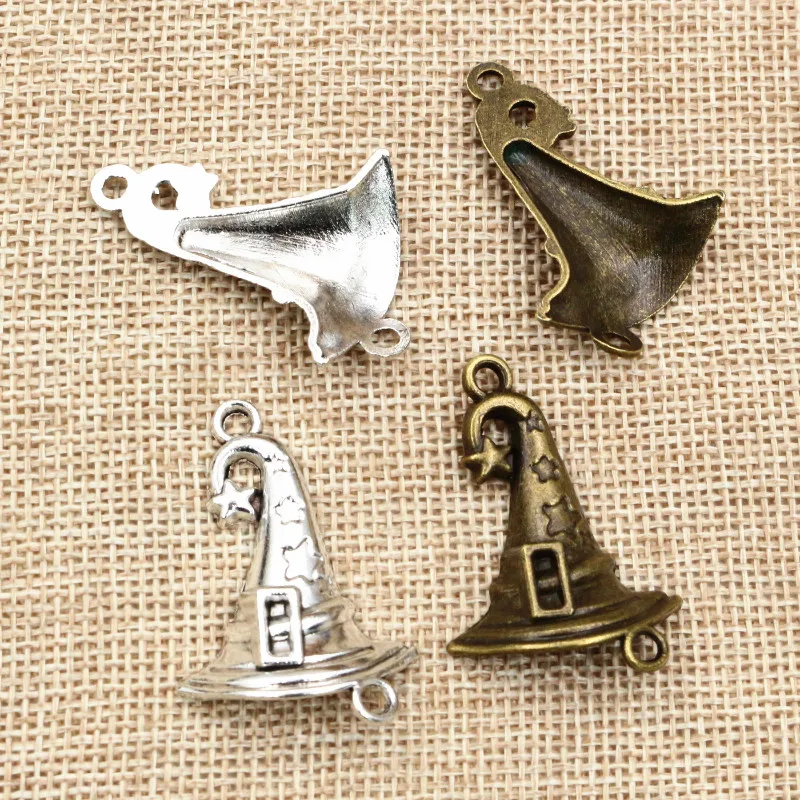 36x28mm 5pcs Antique Bronze Silver Plated Magic Hat Handmade Charms Pendant:DIY for bracelet necklace