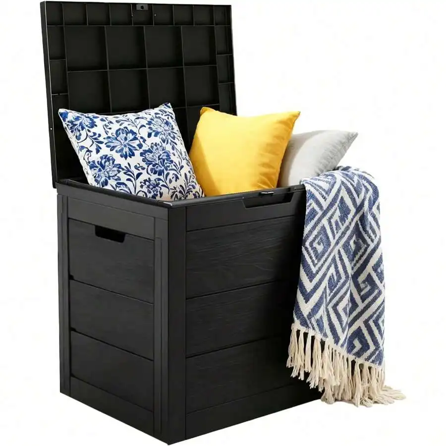 35 Gallon Outdoor Storage Box, Resin Deck Box For Patio, Garden Tools, Cushions And Pool Supplies, Black