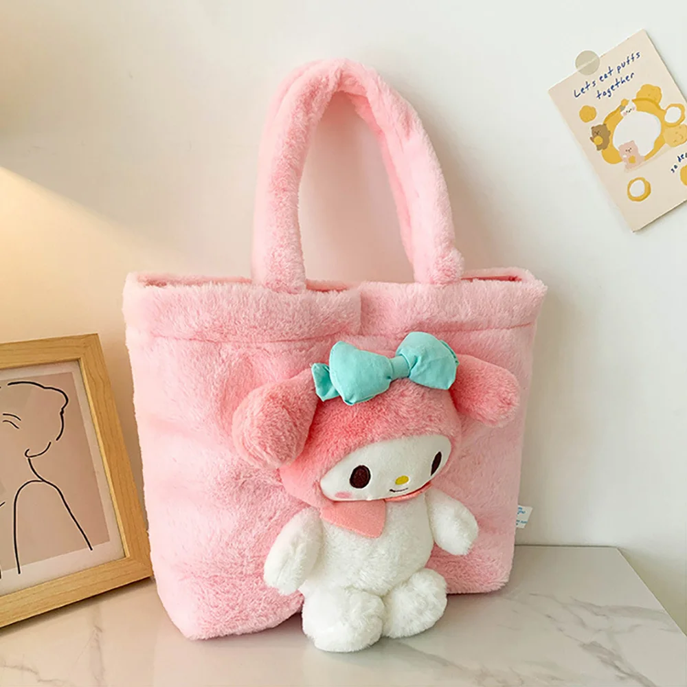 Sanrio กระเป๋าตุ๊กตา mymelody Kuromi กระเป๋าหิ้วทรงสี่เหลี่ยมความจุขนาดใหญ่กระเป๋าสะพายไหล่ตุ๊กตาผู้หญิงกระเป๋าเป้น่ารัก