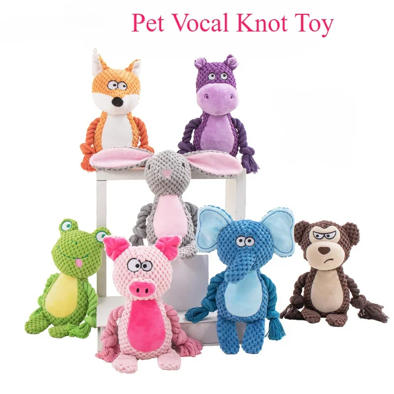 

Pet Plush Sound Cotton Rope Fox Frog Elephant Shaped Dog Toy Interactive Tug of War Training Supplies