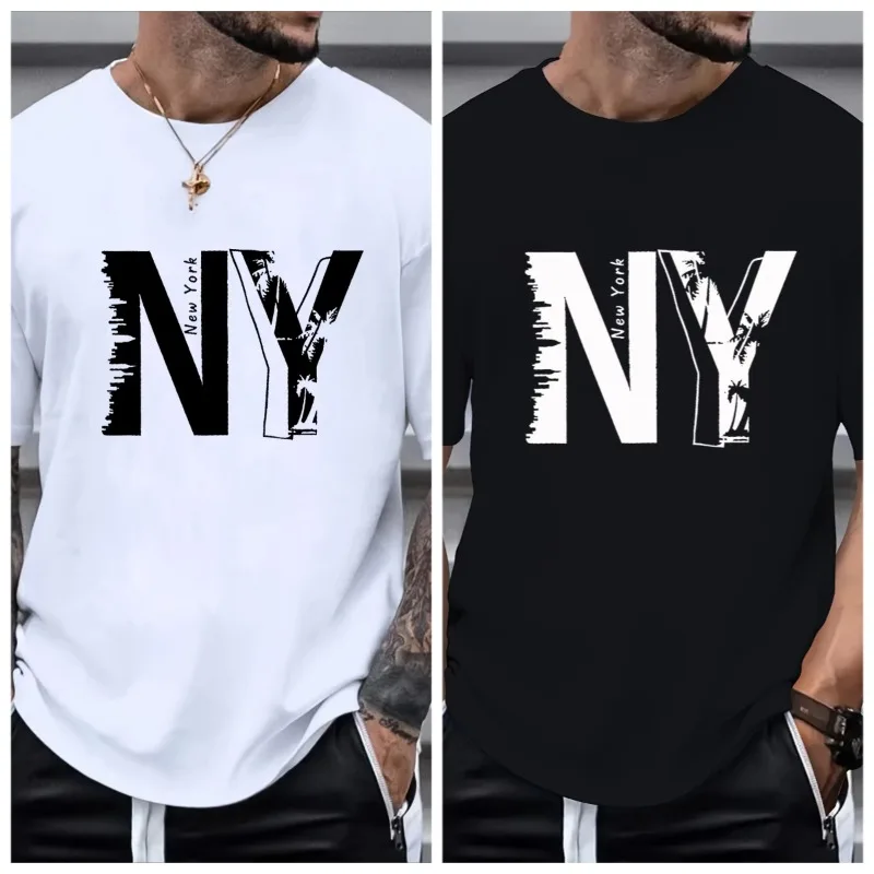 

2025 Summer American Hot Selling Pure Cotton Short Sleeved Men's T-shirt Trendy Brand Printed High Quality Cotton Top